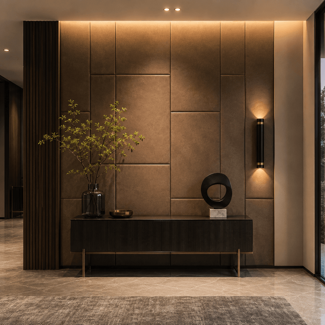 Dueloy 3D leather wall paneling for commercial interiors